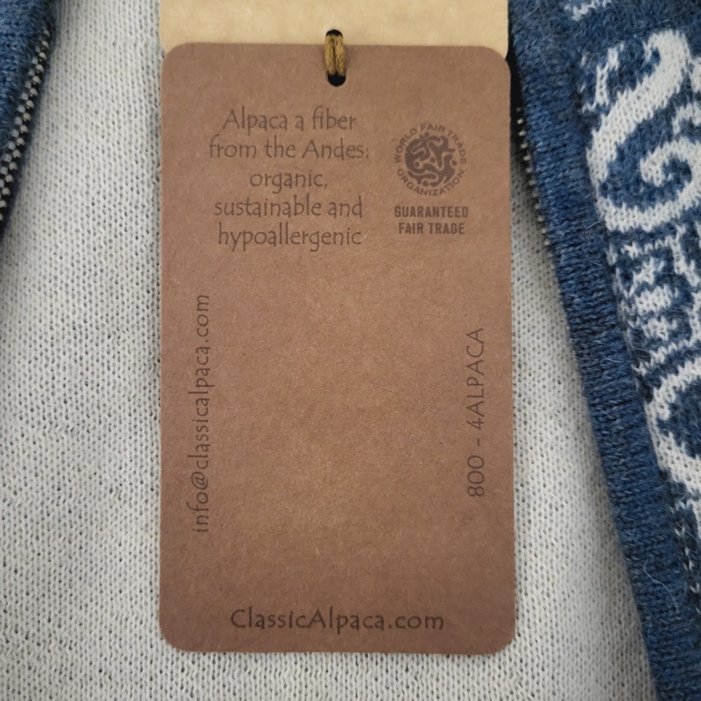 Classic Alpaca Womens S NWT Nordic Fair Isle Baby Alpaca Zip Cardigan Blue - Picture 6 of 10